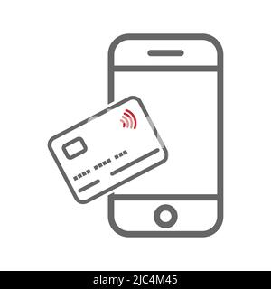 Contactless transfer icon from a plastic card to a smartphone. Icon for websites and applications. An empty contour. Flat style Stock Vector