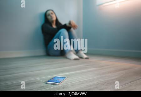 Unrecognizable woman with phone addiction looking at her mobile Stock Photo