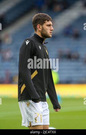 Styopa Mkrtchyan, professional football player, playing for the official Armenian football team, warming up and training at Hampden Park, Glasgow, Sco Stock Photo