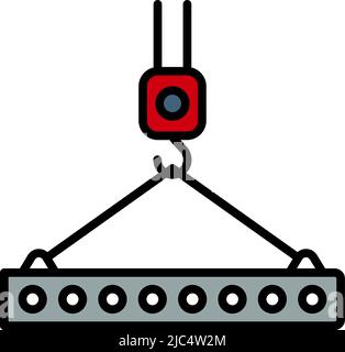 Icon Of Slab Hanged On Crane Hook. Editable Bold Outline With Color Fill Design. Vector Illustration. Stock Vector