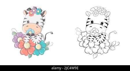 Zebra Clipart Multicolored and Black and White. Beautiful Clip Art Zebra in Colorful Flowers. Vector Illustration of an Animal for Prints for Clothes Stock Vector