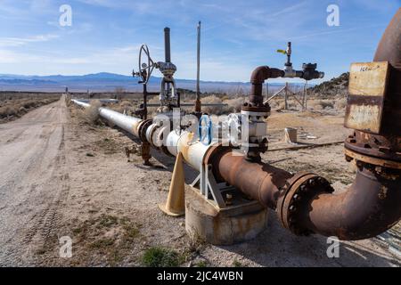 The wellhead of a geothermal injection well that returns cooled water ...