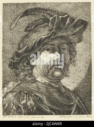 Self-portrait of Rembrandt with a feathered beret, Self-portrait of Rembrandt, print maker: Jacobus Adrianus Weiland, (mentioned on object), Rembrandt van Rijn, printer: A. van der Helm, (mentioned on object), Rotterdam, 1820, paper, h 394 mm - w 263 mm Stock Photo