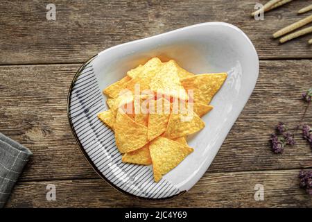 Top view on portion of nachos chips snack Stock Photo