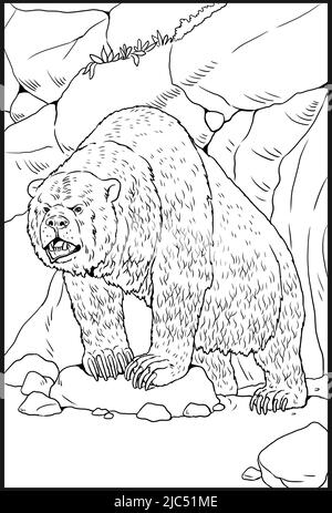 Prehistoric animals - cave bear. Drawing with extinct animals. Template for coloring book. Stock Photo