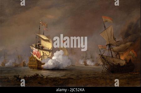 Sea Battle of the Anglo-Dutch Wars.  Willem van de Velde the Younger.  ca. 1700. Stock Photo