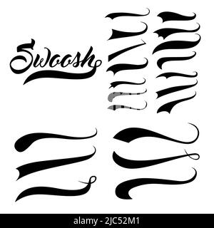 Underline swishes tail collection. Swoosh element for sport, logo design. Vector hand drawn illustration Stock Vector