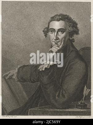 Portrait of Thomas Paine, American philosopher, at his desk, Portrait of Thomas Paine, print maker: Theodorus de Roode, (mentioned on object), publisher: Adriaan Pietersz. Loosjes, (mentioned on object), print maker: Netherlands, publisher: Haarlem, 1792, paper, etching, h 174 mm × w 113 mm Stock Photo