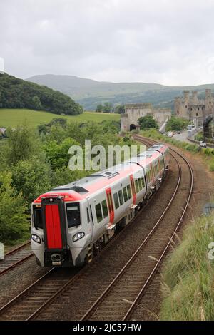 Transport for Wales new class 197 Civity dmu on the North Wales Coast Line between Llandudno Junction and Conwy on Thursday 9th June 2022. Stock Photo