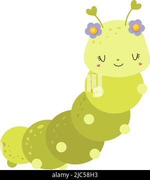 Clipart Caterpillar in Cartoon Style. Cute Clip Art Caterpillar with Flowers. Vector Illustration of an Animal for Stickers, Baby Shower Invitation Stock Vector