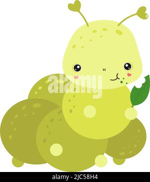 Caterpillar Clipart in Cute Cartoon Style Beautiful Clip Art Caterpillar eats a Leaf. Vector Illustration of an Animal for Prints for Clothes Stock Vector