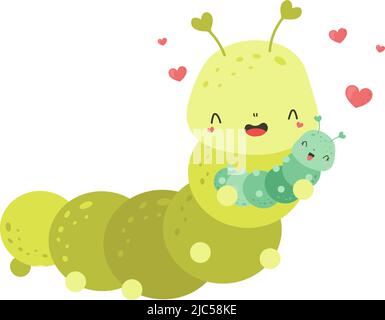 Cute Caterpillar Clipart for Kids Holidays and Goods. Happy Clip Art Fox Caterpillar with Baby. Vector Illustration of an Animal for Stickers, Prints Stock Vector