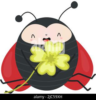 Ladybug Clipart Character Besign. Baby Clip Art Ladybug with Clover. Vector Illustration of an Animal for Prints for Clothes, Stickers, Baby Shower Stock Vector