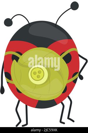 Cute Ladybug Clipart Isolated on White Background. Funny Clip Art Ladybug with a Backpack of Leaves. Vector Illustration of an Animal for Stickers Stock Vector