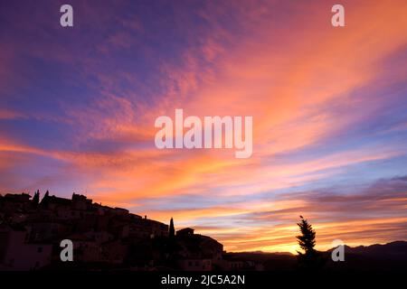 Sunset viewed from the White Village of Comares, in the Axarquia region of Malaga, Andalucía, Spain Stock Photo