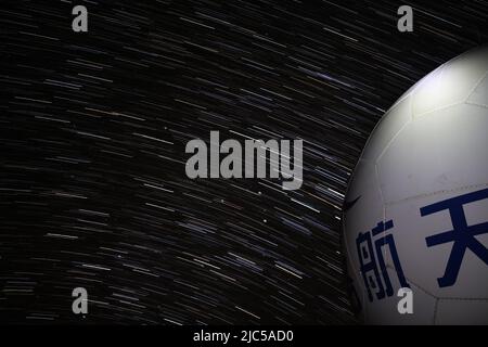 Lhasa. 7th Apr, 2022. Composite photo taken on April 7, 2022 shows Ngari Observatory of National Astronomical Observatories (NAO) in Ngari Prefecture, southwest China's Tibet Autonomous Region. Credit: Jiang Fan/Xinhua/Alamy Live News Stock Photo