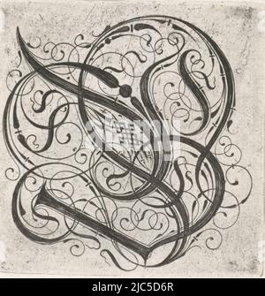 From series of 24 gothic letters with braid: A-I, K-T and V-Z., Letter B Alphabet (series title), print maker: anonymous, anonymous, publisher: anonymous, Netherlands, (possibly), c. 1600 - c. 1699, paper, engraving, h 57 mm - w 56 mm Stock Photo