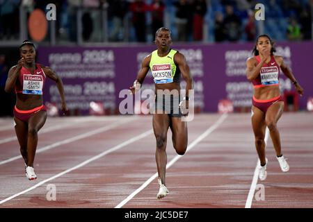 Shericka Jackson of Jamaica (c) competes in the 200m women during the IAAF Diamond League Golden Gala meeting at Olimpic stadium in Rome (Italy), June Stock Photo