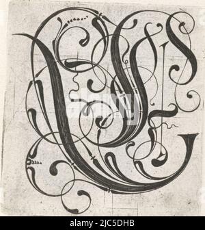 From series of 24 gothic letters with braid: A-I, K-T and V-Z., Letter E Alphabet (series title), print maker: anonymous, anonymous, publisher: anonymous, Netherlands, (possibly), c. 1600 - c. 1699, paper, engraving, h 63 mm - w 56 mm Stock Photo