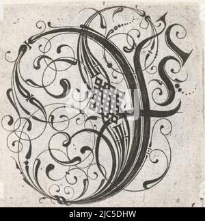 From series of 24 gothic letters with braid: A-I, K-T and V-Z., Letter F Alphabet (series title), print maker: anonymous, anonymous, publisher: anonymous, Netherlands, (possibly), c. 1600 - c. 1699, paper, engraving, h 56 mm - w 56 mm Stock Photo