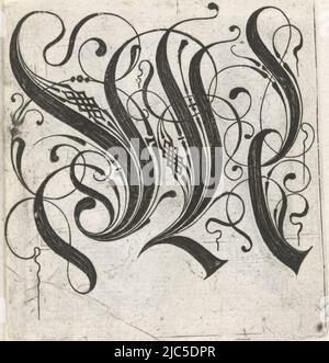 From series of 24 gothic letters with braid: A-I, K-T and V-Z., Letter M Alphabet (series title), print maker: anonymous, anonymous, publisher: anonymous, Netherlands, (possibly), c. 1600 - c. 1699, paper, engraving, h 62 mm - w 57 mm Stock Photo