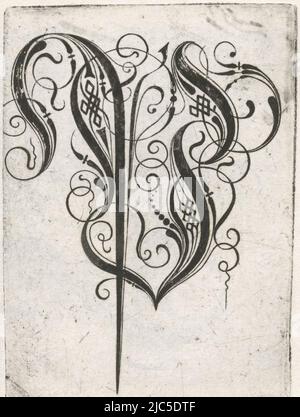 From series of 24 gothic letters with braiding: A-I, K-T and V-Z., Letter P Alphabet (series title), print maker: anonymous, anonymous, publisher: anonymous, Netherlands, (possibly), c. 1600 - c. 1699, h 65 mm - w 46 mm Stock Photo