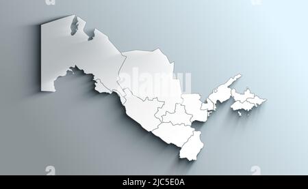 Country Political Geographical Map of Uzbekistan with Regions with Shadows Stock Photo