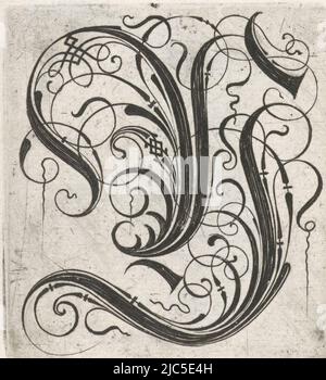 From series of 24 gothic letters with braiding: A-I, K-T and V-Z., Letter Y Alphabet (series title), print maker: anonymous, anonymous, publisher: anonymous, Netherlands, (possibly), c. 1600 - c. 1699, paper, engraving, h 55 mm - w 53 mm Stock Photo