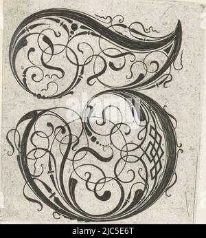 From series of 24 gothic letters with braid: A-I, K-T and V-Z., Letter Z Alphabet (series title), print maker: anonymous, anonymous, publisher: anonymous, Netherlands, (possibly), c. 1600 - c. 1699, paper, engraving, h 56 mm - w 51 mm Stock Photo