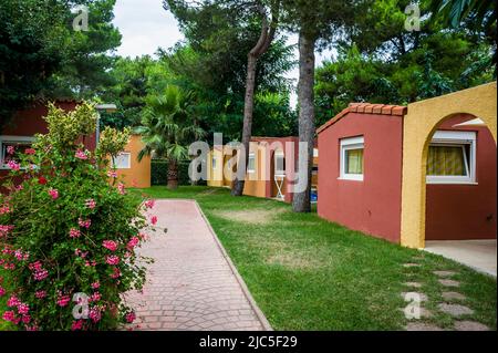 Canet-en-Roussillon, France,  camping holiday family, Le Brasilia, 4 St-ars, Cottage near Beach, Okavango Village, Buildings Stock Photo