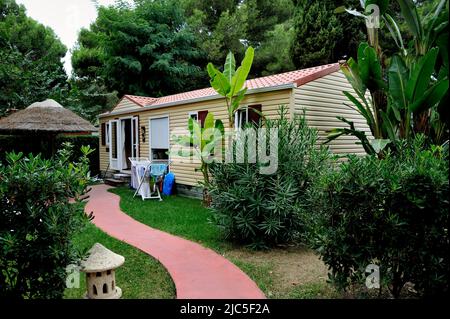 Canet-en-Roussillon, France,  camping holiday family, Le Brasilia, 4 St-ars, Cottage near Beach, Okavango Village, Building Stock Photo