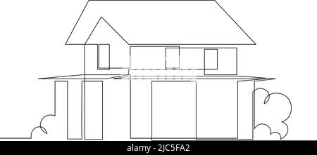 continuous line drawing of house, residential building concept, logo, symbol, construction, vector illustration simple. Stock Vector
