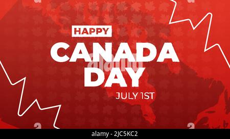Happy Canada Day background. 1st of July. Vector illustration of abstract red background with maple leaves and Canada map for your design Stock Vector