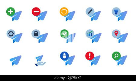 Paper plane symbol of email newsletter correspondence icon set collection isolated graphic Stock Vector