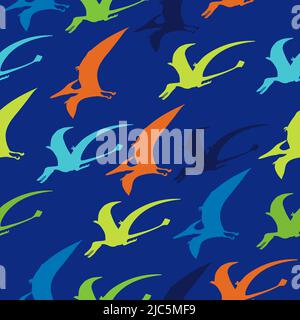 Dinosaurs. Hand-drawn seamless pattern with dinosaurs. For children's fabric, textiles, wallpaper for the nursery. Cute dinosaur design. The silhouett Stock Vector