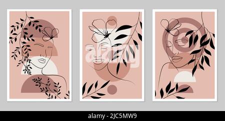 Collection of posters. Minimalism style. With a modern boho style design. Cubism. Composition of simple figures. Design for drawing, logo, posters, in Stock Vector