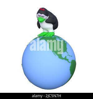 3D-illustration of a cute and funny cartoon penguine on ecosystem earth Stock Photo