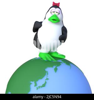 3D-illustration of a cute and funny cartoon penguine on ecosystem earth Stock Photo