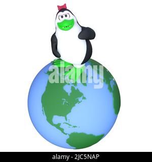 3D-illustration of a cute and funny cartoon penguine on ecosystem earth Stock Photo