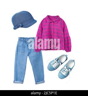 Collage of kids clothing isolated on white Stock Photo - Alamy