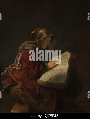 Old Woman Reading, Probably the Prophetess Anna, Rembrandt van Rijn, 1631. oil on panel, h 60cm × w 48cm Stock Photo