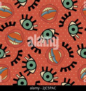 Seamless pattern with Pop Art elements of eyes and lips. Fashionable comic vector retro illustration Stock Photo
