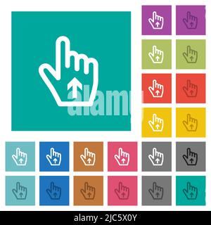 Hand cursor up outline multi colored flat icons on plain square backgrounds. Included white and darker icon variations for hover or active effects. Stock Vector