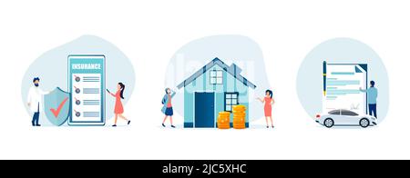 Health, house and auto insurance concept Stock Vector