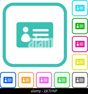 ID card solid vivid colored flat icons in curved borders on white background Stock Vector