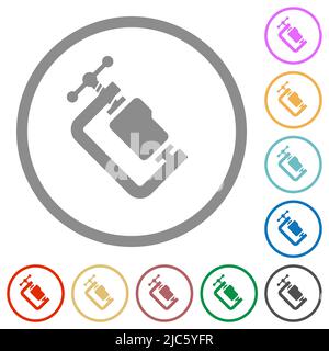 Folder compression solid flat color icons in round outlines on white background Stock Vector