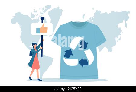 Vector of a woman supporting recycling of the clothes to have less impact on earth resources Stock Vector