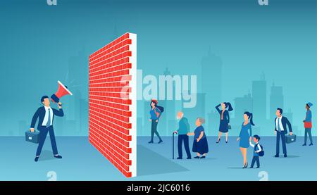 Vector of a wall between a politician businessman making a promise and a group of diverse people Stock Vector