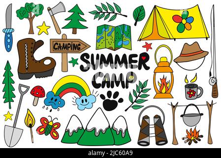 Summer camp Children, kids camping  Stock Vector