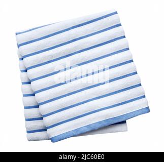 Folded bath towel  with stripes isolated on white.Laundry. Stock Photo